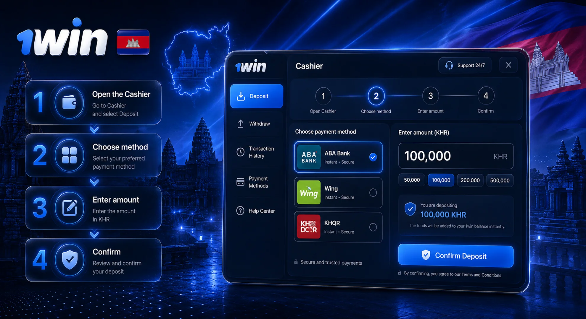 1win deposit Cambodia